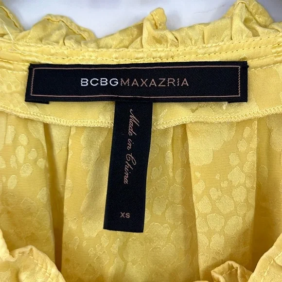 BCBG MAX AZRIA 100% SILK YELLOW CITRINE LONG SLEEVE TOP SIZE XS/S - Picture 2 of 13